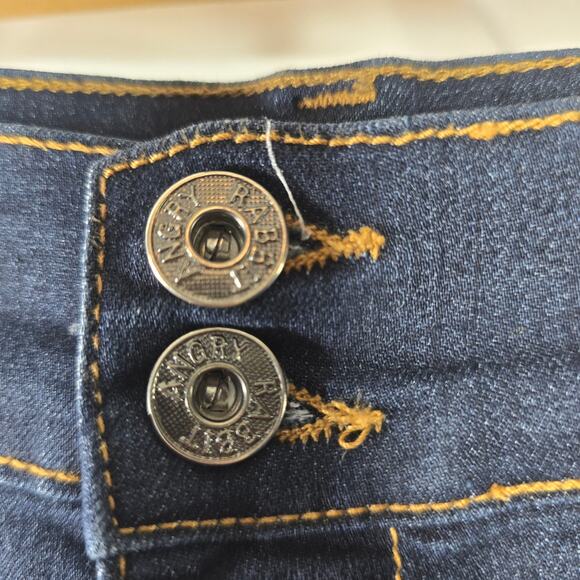 Angry Rabbit Dark Wash High-Waist Blue Denim Jean Shorts Size 30 - Picture 3 of 7